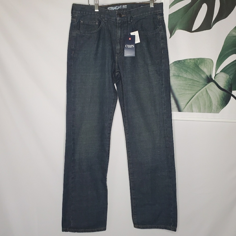 Chaps Denim Mens Straight Leg Jeans Dark Wash NEW - Picture 1 of 7